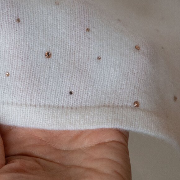 Chicos Cashmere Poncho Sweater Rhinestone Ivory Asymmetrical Wool Bedazzled - Picture 11 of 16